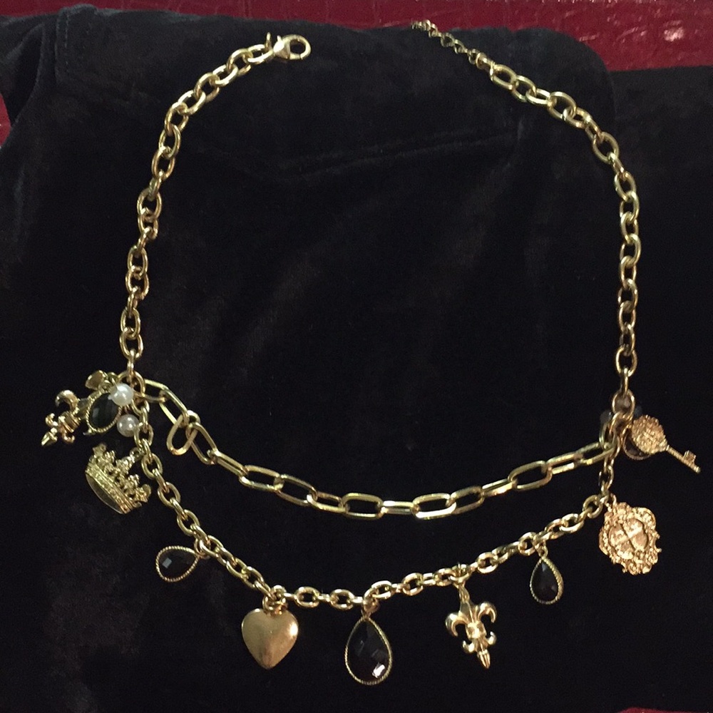 Cookie Lee Gold Black Choker Charm Necklace